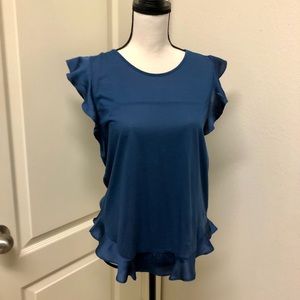SALE ✨ J.Crew Peacock Blue Flounce Sleeve Top, Sz. M